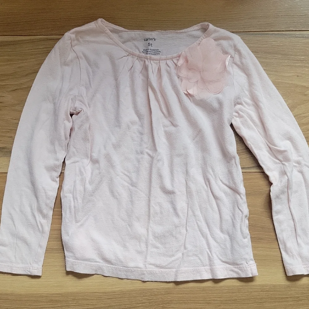 *3/$15* Carter's Size 5T Girls Pink Long Sleeve Tee with Decorative Detail